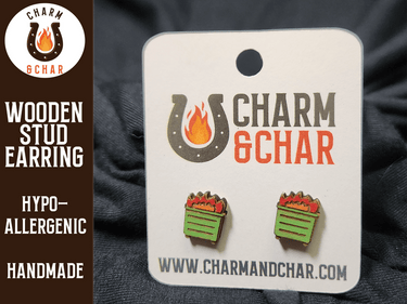 Dumpster Fire Wood Stud Earrings - Lifestyle Fashion Earring - Earring - Charm and Char